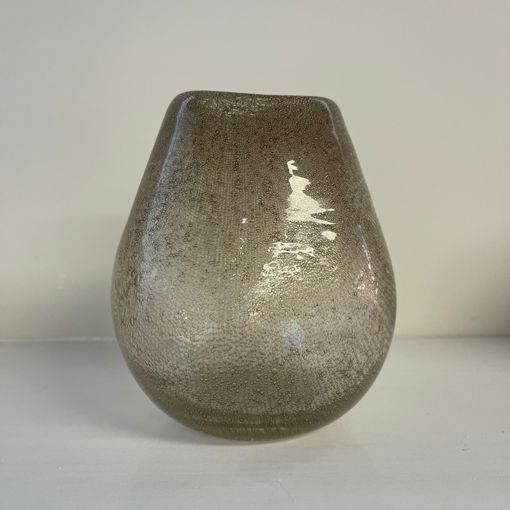 Anthropologie Art Glass Hand Blown Small Bubbles Candleholder 7 in‎ Vase Taupe